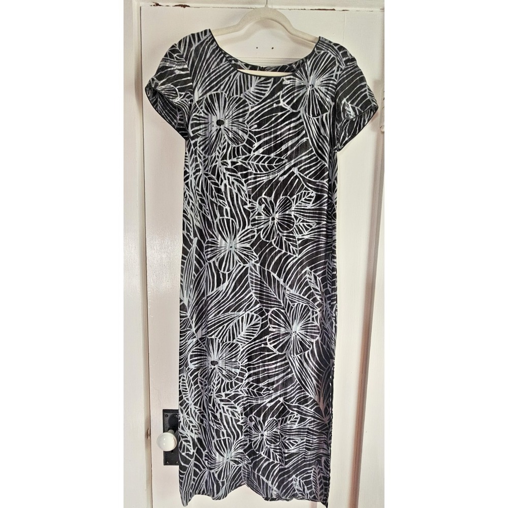 LOLANI Hawaiian made black flower Rayon sundress cap sleeves womens XS